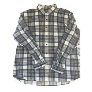 LL Bean Shirt Mens X-Large XXL-Reg White‎ Gray Plaid Long Sleeve Button Down EUC
